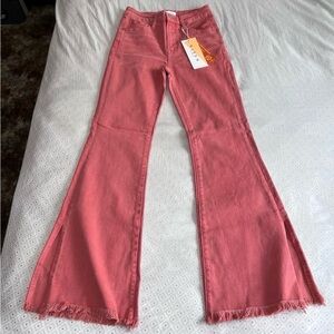 NEW RISEN HIGH RISE FLARE RAW HEM JEANS WOMENS 27